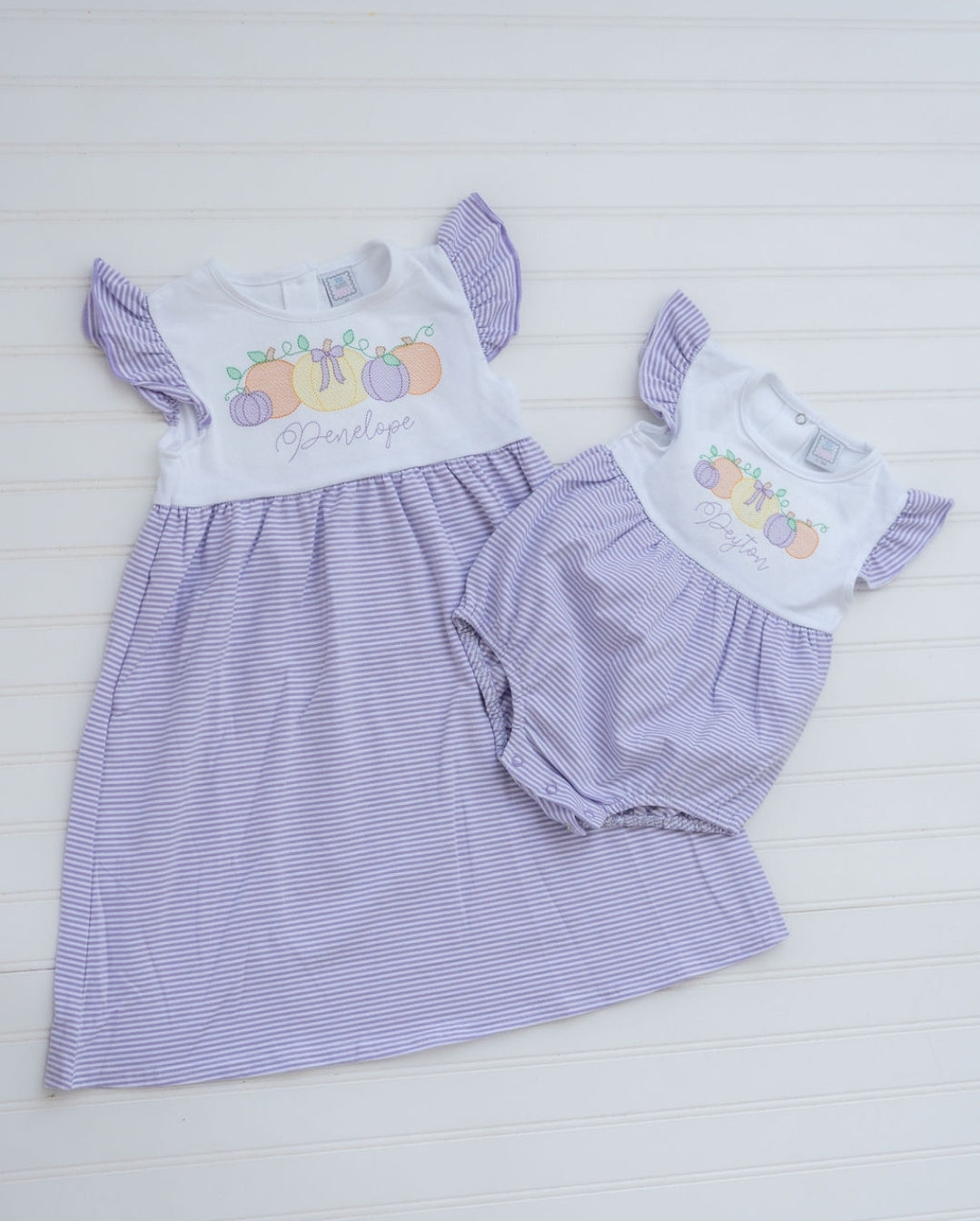 Personalized Purple Pumpkin Dress & Romper – Sibling Matching Fall Outfit