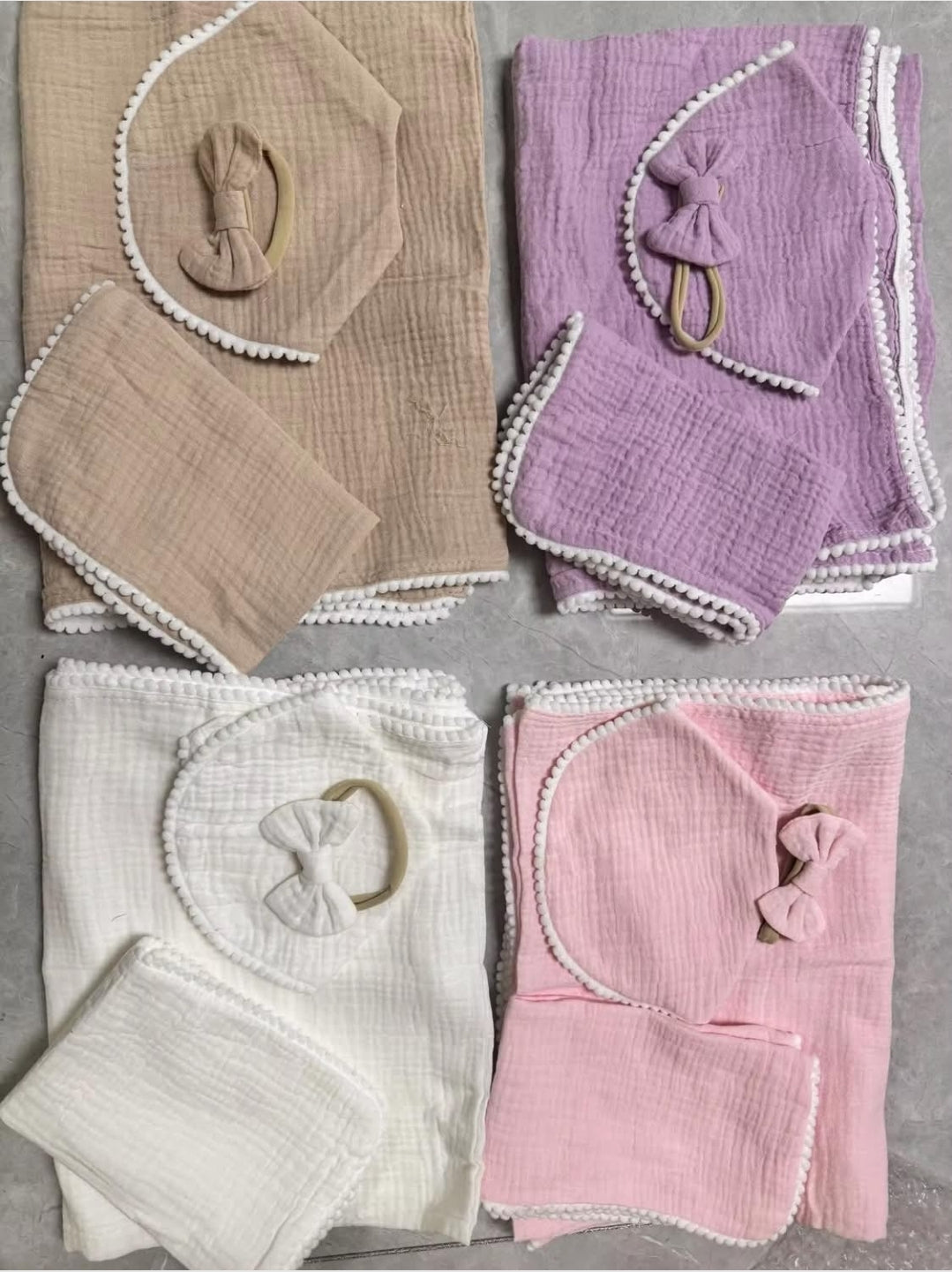 Muslin Baby Blanket Set – Soft Swaddle with Matching Bow (4 Colors)