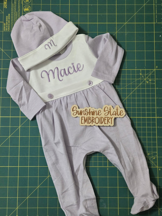 Personalized Baby Outfit with Embroidered Name & Hat