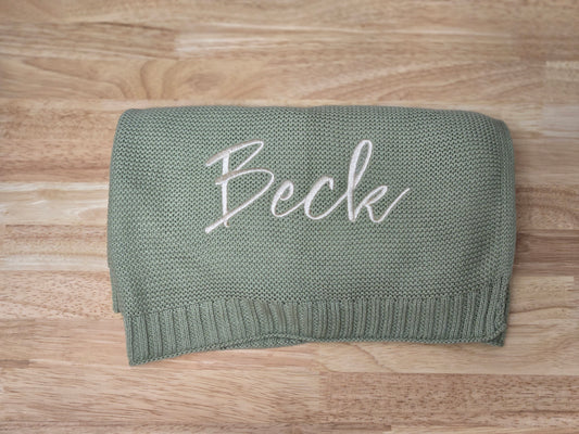 Custom Embroidered Knit Baby Blanket – Personalized Name Keepsake
